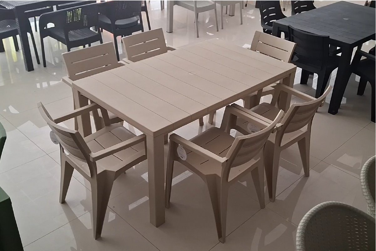 میز و صندلی غذاخوری پلیمری شش نفره