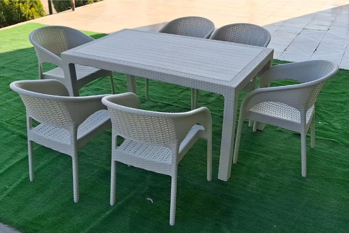 میز صندلی پلاستیکی مدل حصیری ضد آب